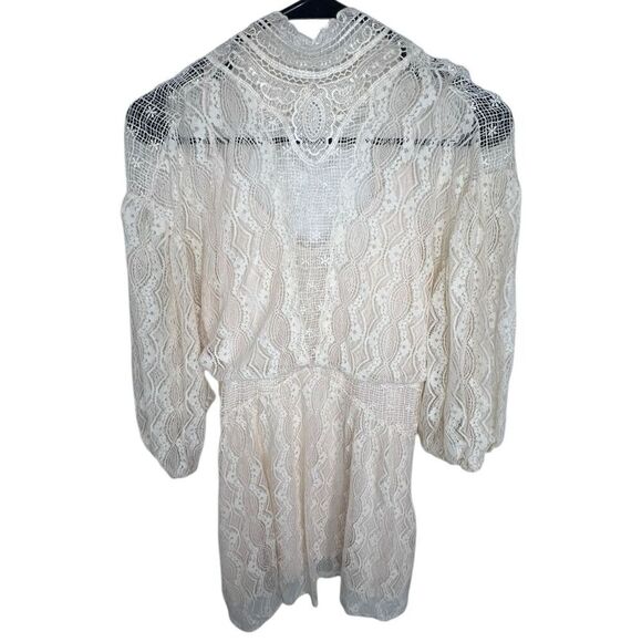 Free People Cream Half Sleeve Lace Mini Dress With Open Back - Picture 1 of 6